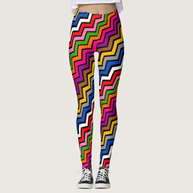 Legging Design Preto Zigzag Multicolorido (Frente)