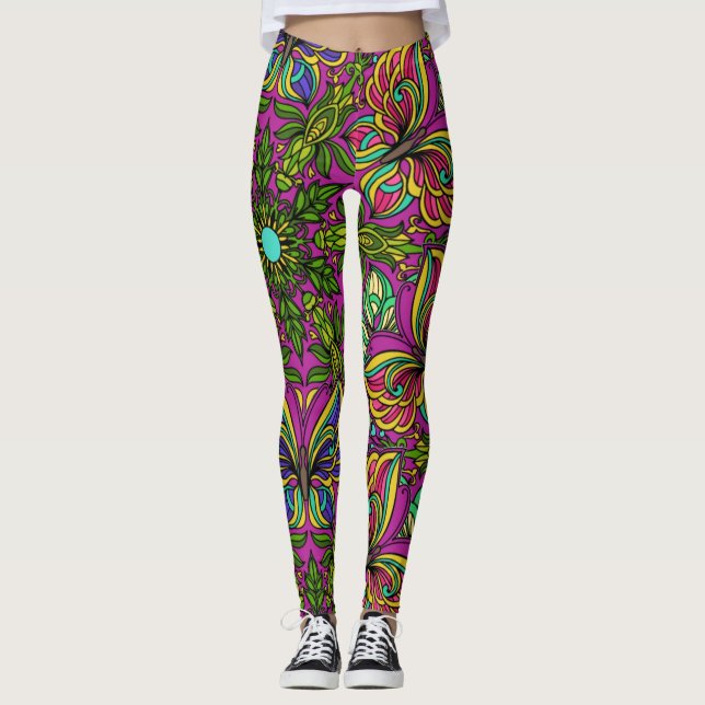 Legging design Retro Mandala 1960, cores neon (Frente)