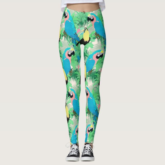 Legging Design tropical de aves e folhas exóticas modernas (Frente)
