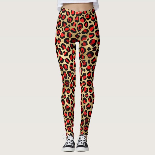 Legging design vermelho-leopardo (Frente)
