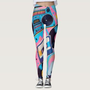 Legging design vibrante inspirado na cultura pop dos anos