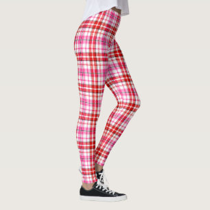 Legging Design Xadrez Escocês Branco Vermelho Rosa