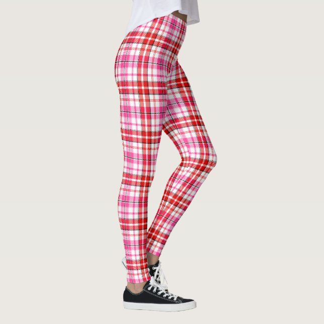 Legging Design Xadrez Escocês Branco Vermelho Rosa (Direita)