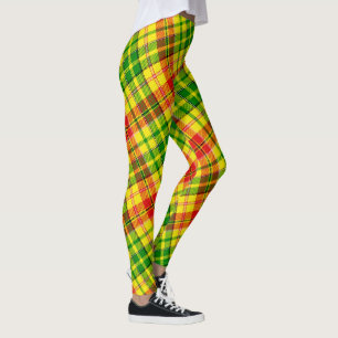 Legging Design Xadrez Tartan Amarelo Vermelho Verde em Neg