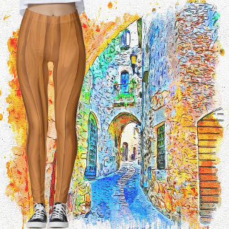 Legging Designer de Madeira Castanho-Abstrato de-Chic Mode