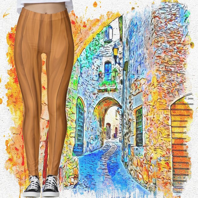 Legging Designer de Madeira Castanho-Abstrato de-Chic Mode (Modern Chic Abstract Art Brown Wooden Designer Leggings)