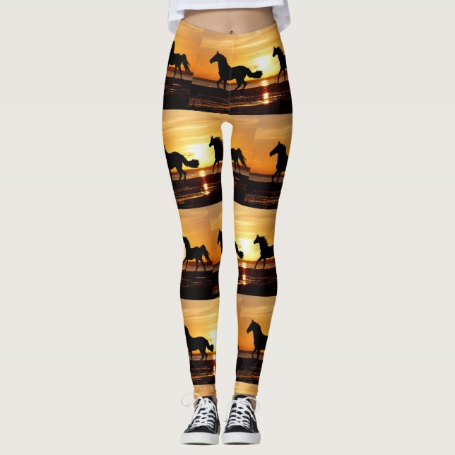 Legging Desligar para o Cavalo Races correndo no Sunset (Frente)