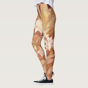 Legging Detalhe Floral Alphonse Mucha Art Nouveau