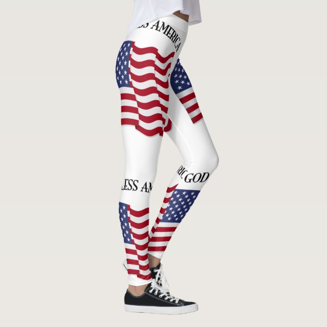 Legging Deus Abençoe a América Com Bandeira Ondulante (Direita)