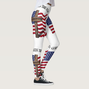 Legging Deus Abençoe os EUA com Cruz e Bandeira