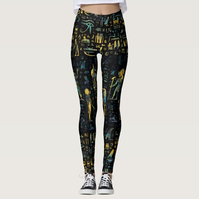 Legging Deuses e hieróglifos egípcios - Abalone e Dourado (Frente)
