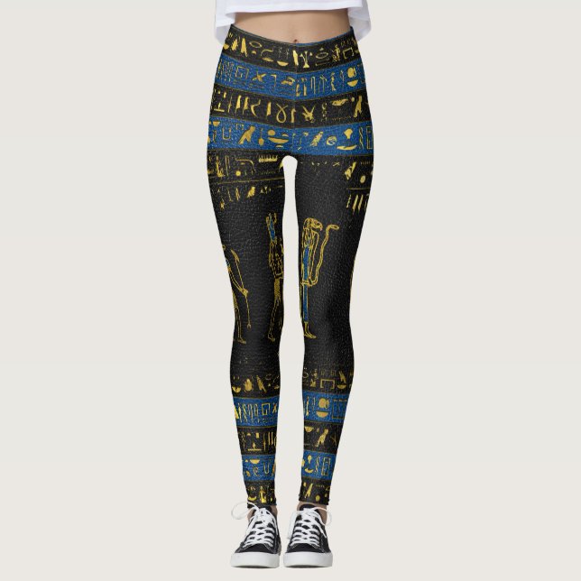 Legging Deuses egípcios dourados e hieroglyphics no couro (Frente)