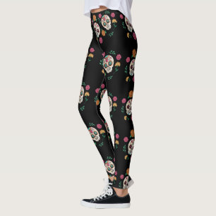 Legging Dia das Cascas de Açúcar Mortas e Flores Negra