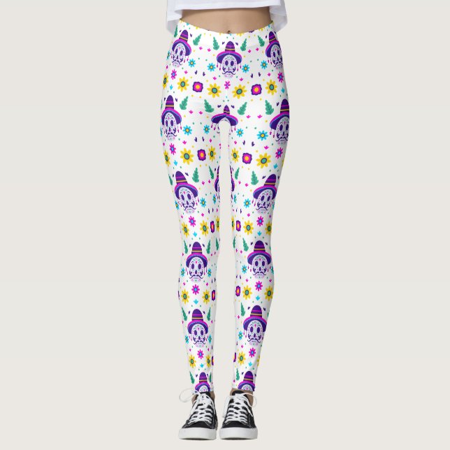 Legging dia de los muertos crânio floral (Frente)