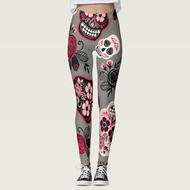 Legging Dia de los Muertos: Padrão Vintage (Frente)