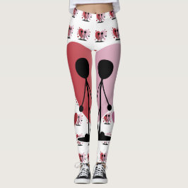 Legging Dia de os namorados Stick Figures Segurando Mãos