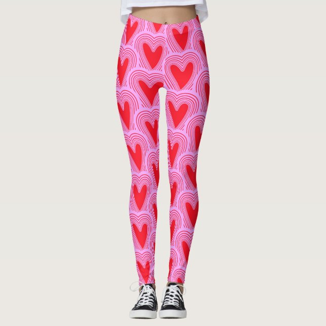 Legging Dia de os namorados Vermelho Rosa Impressão (Frente)