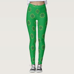 Legging Dia de São Patrício de Padrão de Shamrock Verde