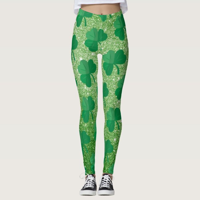 Legging Dia de São Patrício De Shamrock Verde Brilhante Gl (Frente)