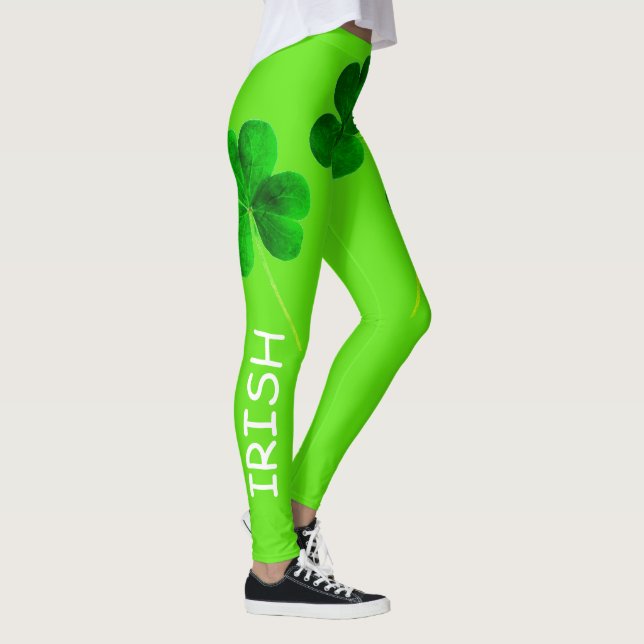 Legging Dia de São Patrício Irlandês Shamrock Neon Green G (Direita)