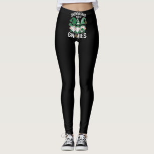 Legging Dia de São Patrício Lucky Shamrock Leopard Gnomos
