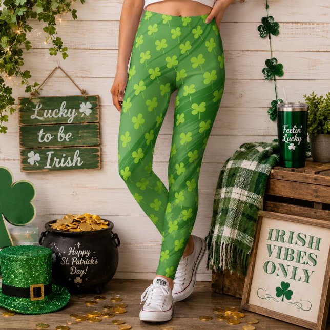 Legging Dia de São Patrício Padrão Verde Trevo (Criador carregado)