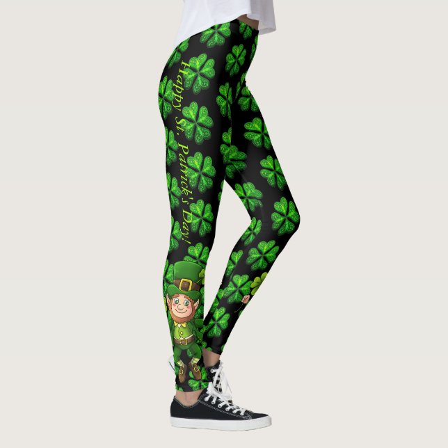 Legging Dia de São Patrício Preto e Verde 4 Folha (Direita)