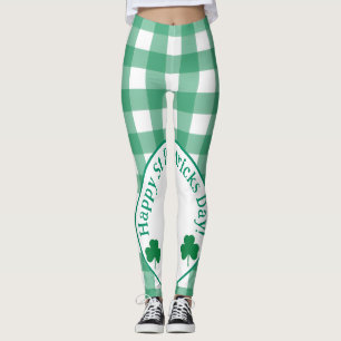 Legging Dia de São Patrício Trevo Irlandês Verde Xadrez