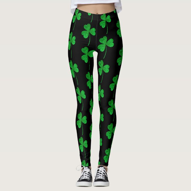 Legging Dia de São Patrício Verde Trevo Brilho Falso (Frente)