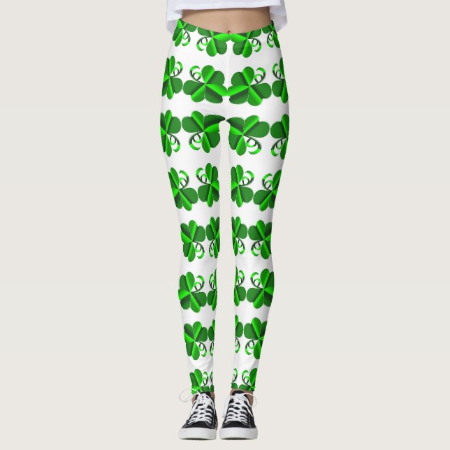 Legging Dia de St Patrick. Elemento do trevo (Frente)