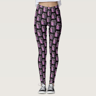 Legging Dia do Crânio de Açúcar Preto, Floral, Rosa, Do