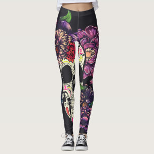 Legging Dia do crânio morto com flores