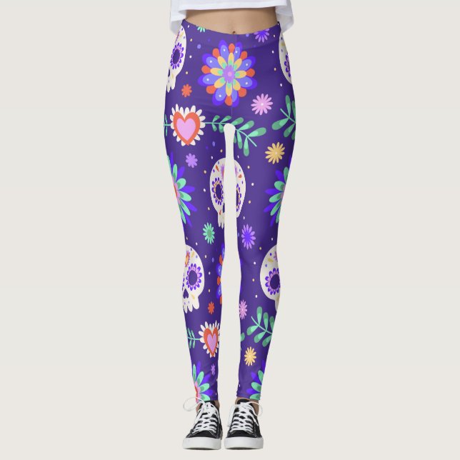 Legging Dia dos Adoráveis do Estilo Calavara Morto Yoga (Frente)