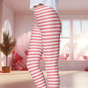 Legging Dia dos Namorados Listrado Rosa e Branco