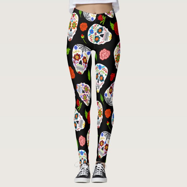 Legging Dia Los Muertos: padrão de crânios de açúcar. (Frente)