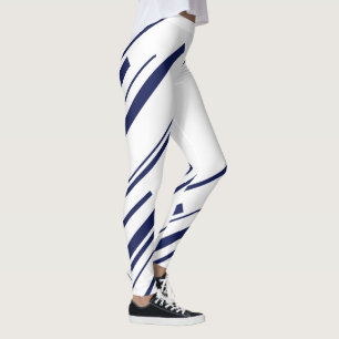 Legging Diagonais em Azul e Branco