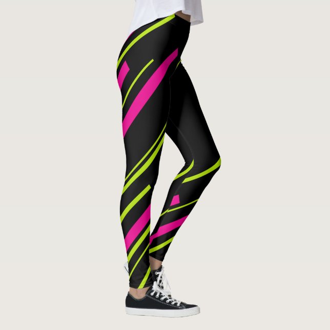 Legging Diagonais em Verde limão, rosa-quente e preto (Direita)