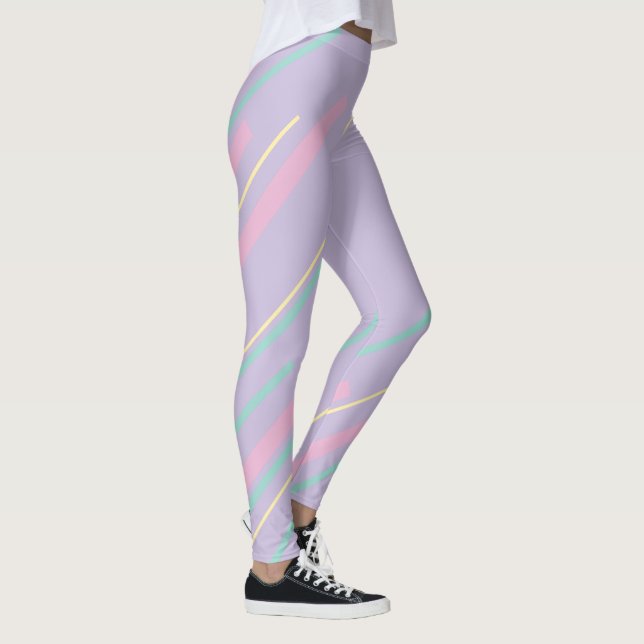 Legging Diagonais - Rosa Pastel, Amarelo, Roxo e Verde (Direita)