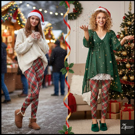 Legging Diagonal Red Black Green Plaid Fabric