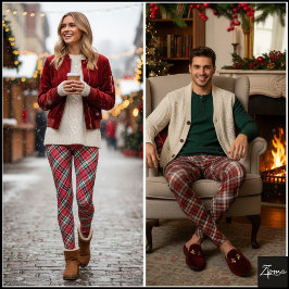 Legging Diagonal Red Green Dense Tartan Plaid