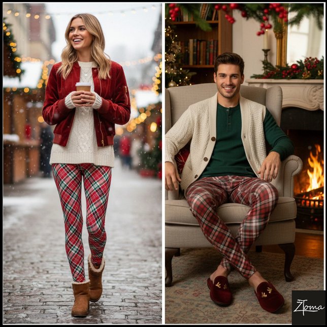 Legging Diagonal Red Green Dense Tartan Plaid (Criador carregado)