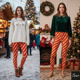 Legging Diagonal Stripe Red Gold Metallic Glossy