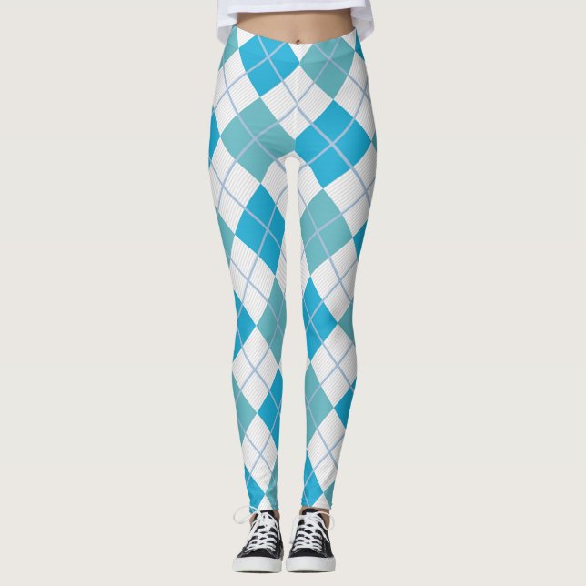Legging Diamante branco azul na moda do Harlequin de (Frente)