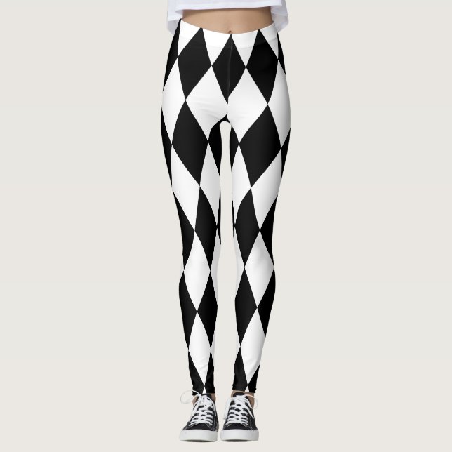 Legging Diamante de Harlequin Branco e Preto-Chic  (Frente)