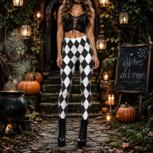 Legging Diamante Geométrico Preto e Branco de Halloween