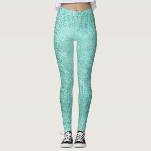 Legging Diamante metálico do Aqua azul da praia do oceano