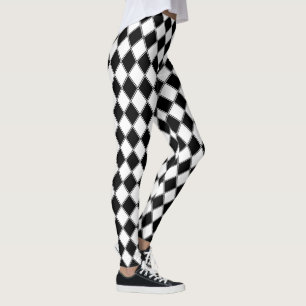 Legging Diamante Preto e Branco com Padrão Argyle
