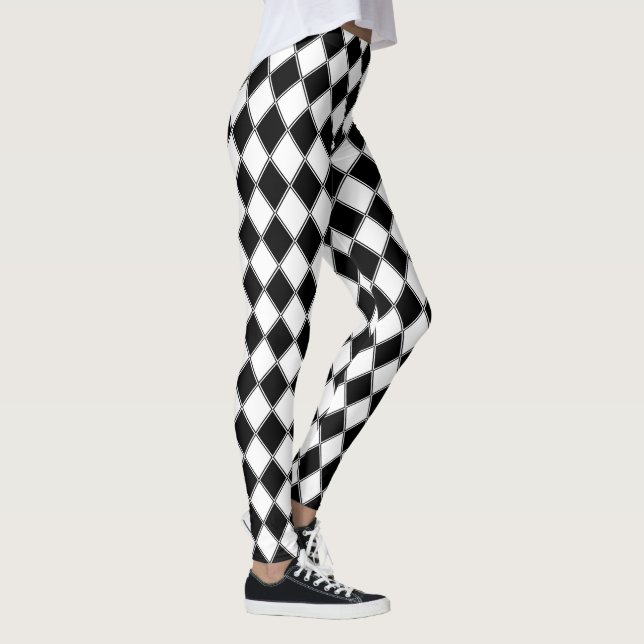 Legging Diamante Preto e Branco com Padrão Argyle (Direita)
