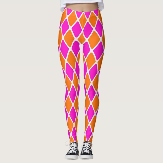 Legging Diamante Rosa e Laranja Mod dos anos 60 (Frente)