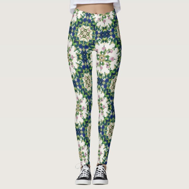 Legging Diamond Floral Mandalas Seamless Pattern (Frente)